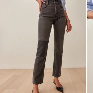 Reformation Cynthia Patch High Rise Straight Jeans Alder - Size 25